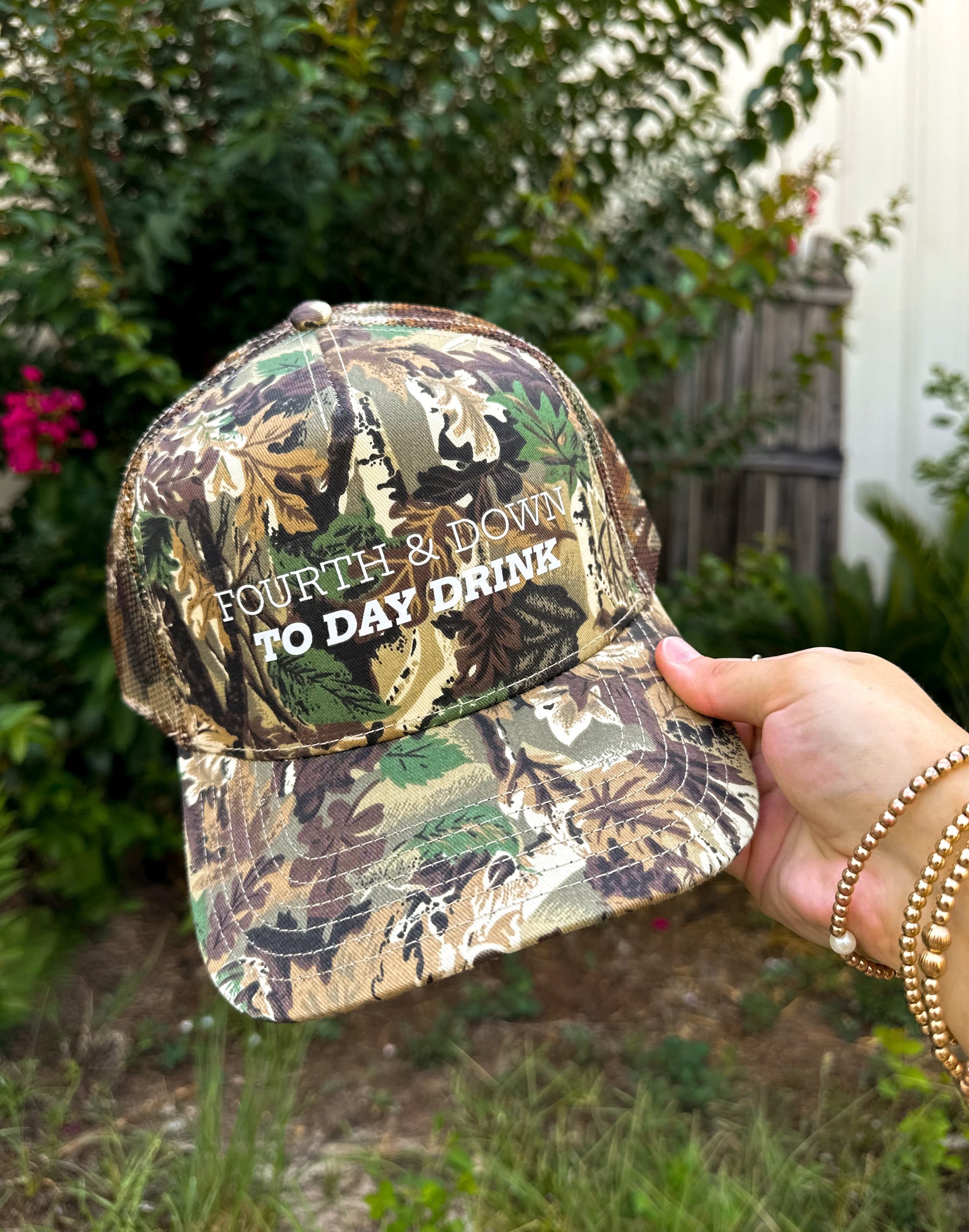 Fourth & Down to Day Drink Real Camo Canvas Trucker Hat