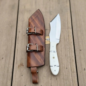 Handmade Carbon Steel Hunting Knife with White Epoxy Resin Handle