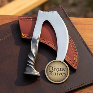Hand-Forged Railroad Spike Ulu with Twisted Spike Handle by Divine Knives