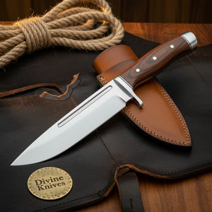 Rosewood Fuller Blade Drop Point Bowie with Classic Wood by Divine Knives