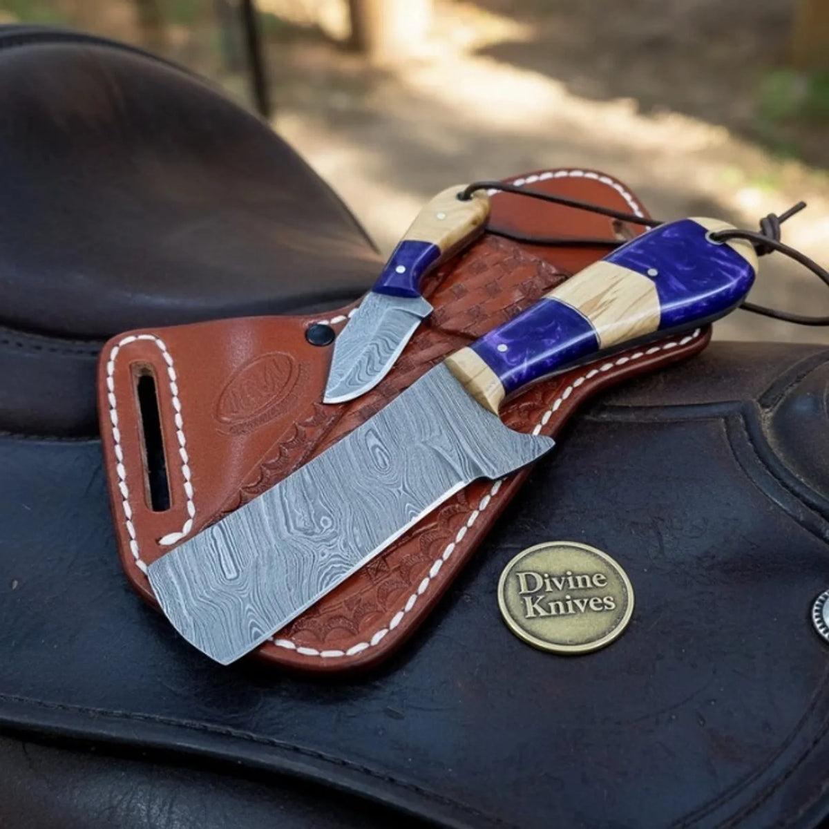 Purple Resin Bull Cutter Knife Set for Ranch Work and Collecting by Divine Knives