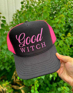Good Witch (pink font) Black/Hot Pink Trucker Hat