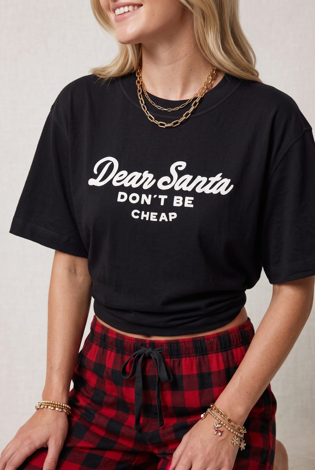 Santa Don't Be Cheap Black Boxy Tee by Southern Bliss Company