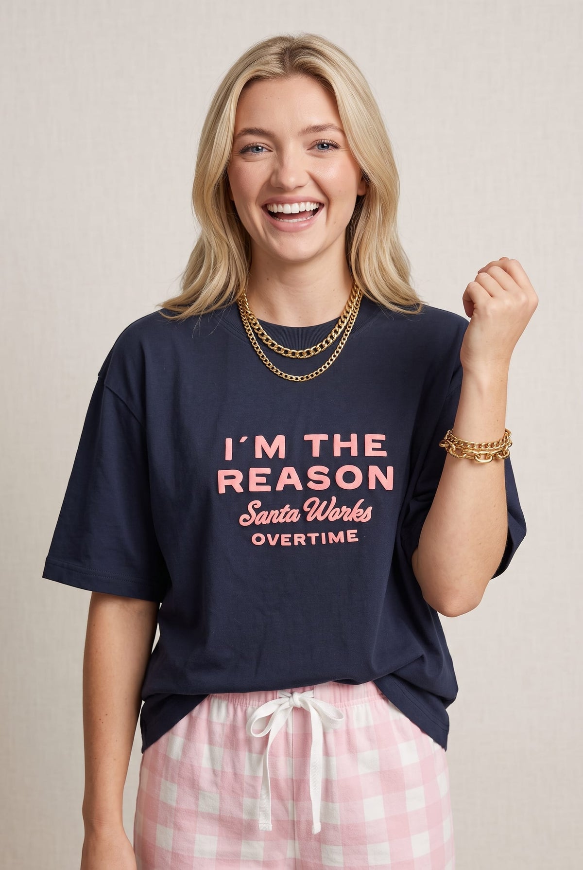 I'm the Reason Santa Works Overtime Mock Neck Tee by Southern Bliss Company – view 2