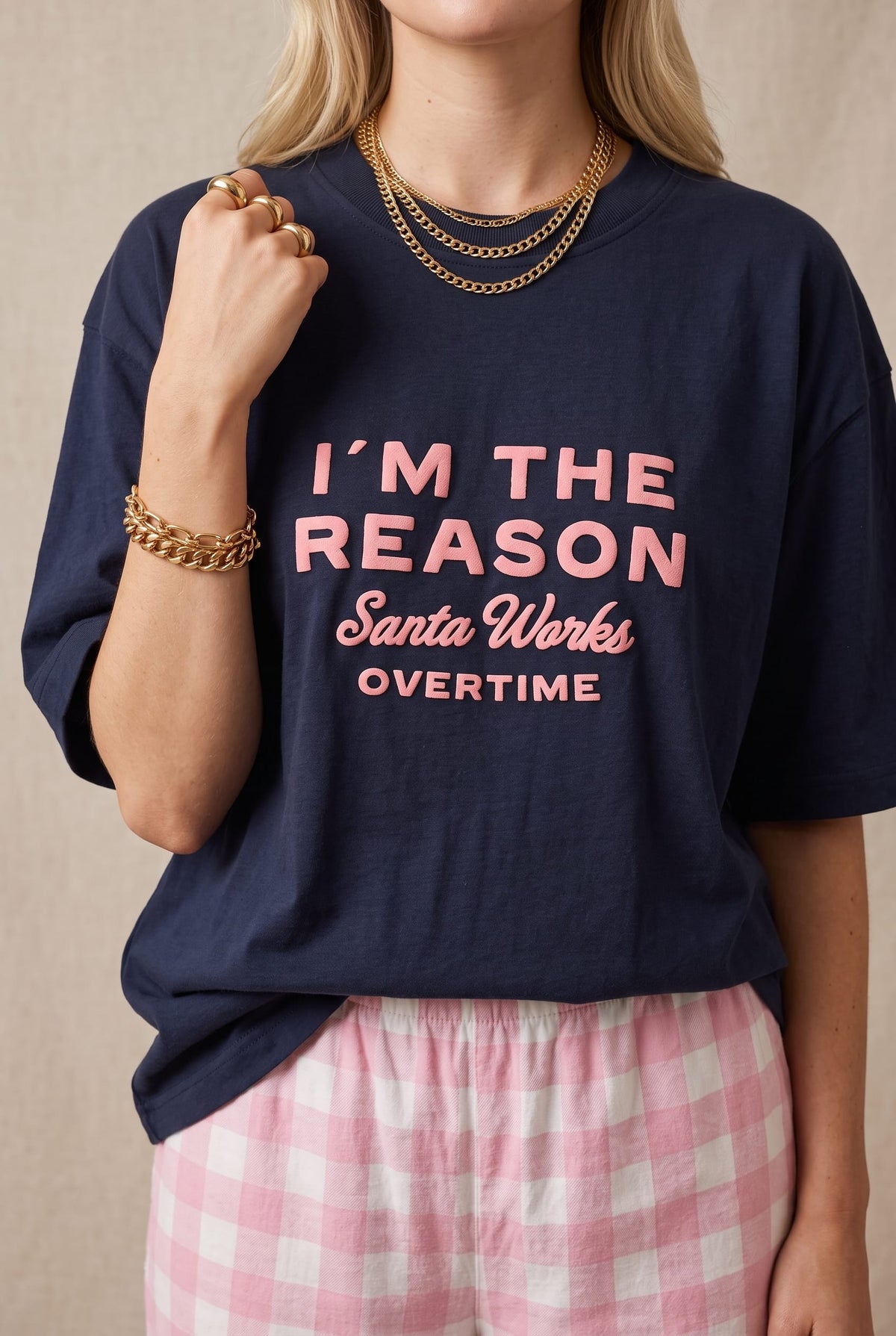 I'm the Reason Santa Works Overtime Mock Neck Tee by Southern Bliss Company