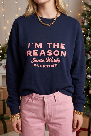 I'm the Reason Santa Works Overtime Sweatshirt by Southern Bliss Company – view 4