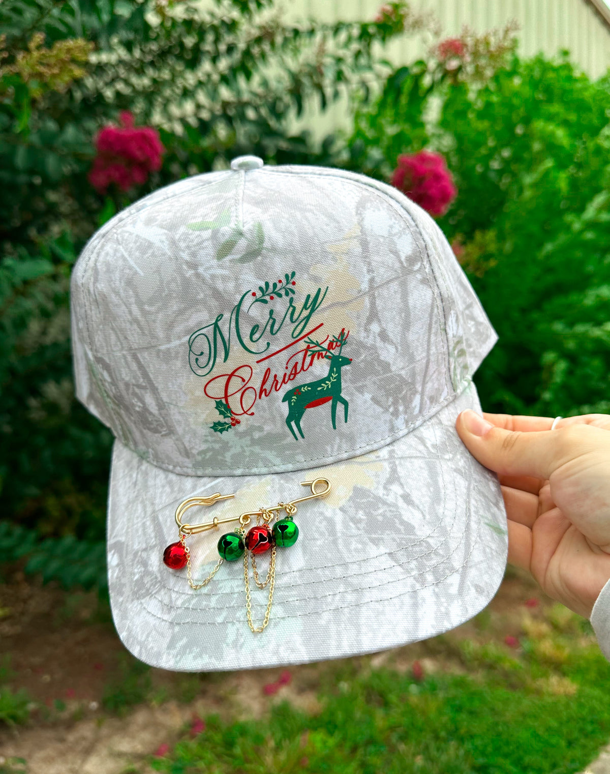 Vintage Merry Christmas With Reindeer Washed Camo Canvas Trucker by Southern Bliss Company – view 2
