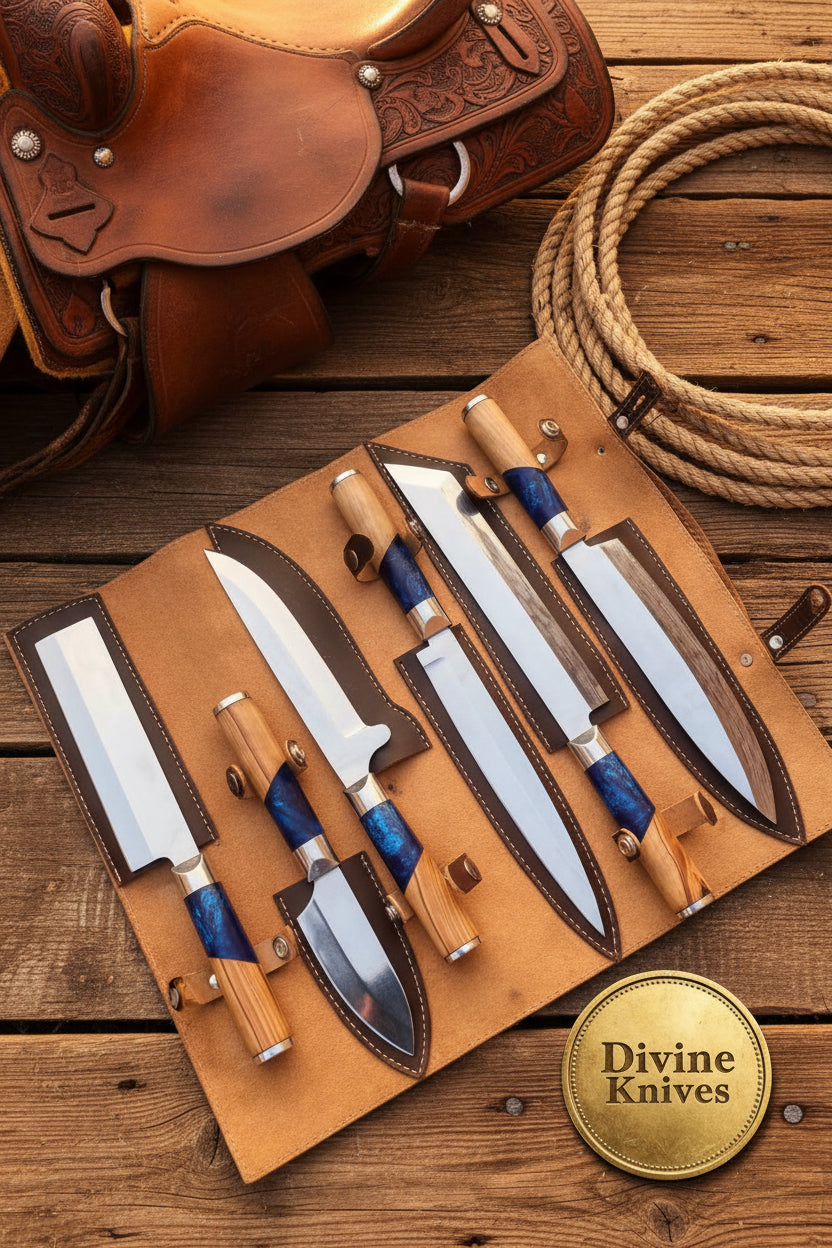 Culinary Craftsman Chef Set with Six Handcrafted Kitchen Knives by Divine Knives