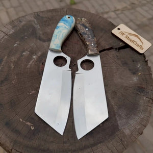 Mini Cleaver Knife Western Style Utility Cleaver Thumb Hole Resin Handle Fixed Blade