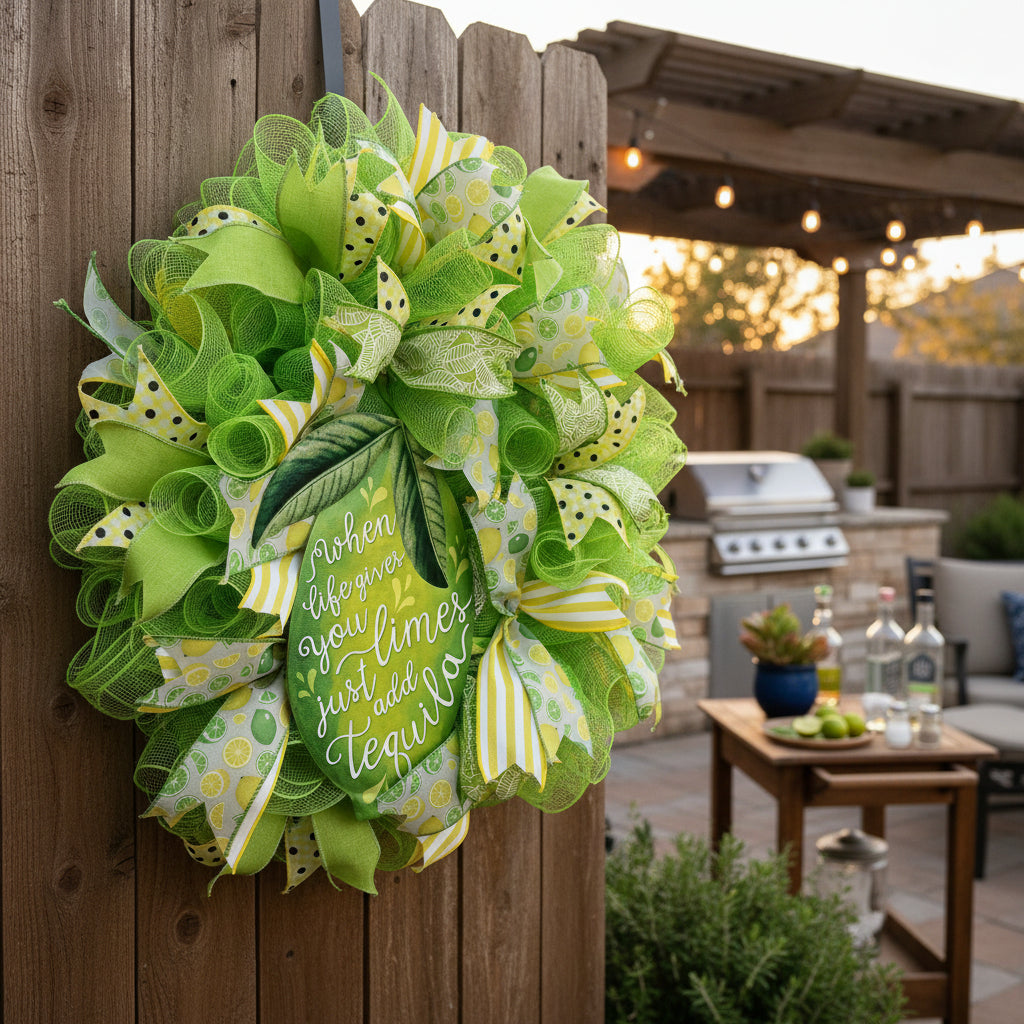When Life Gives You Limes Just Add Tequila Wreath | Summer Margarita Door Wreath | Lime Front Door Decor | Fiesta Farmhouse