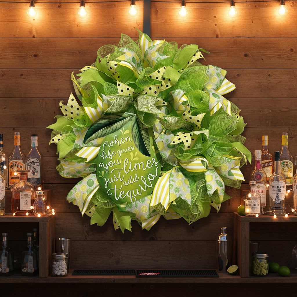 When Life Gives You Limes Just Add Tequila Wreath | Summer Margarita Door Wreath | Lime Front Door Decor | Fiesta Farmhouse Wreath