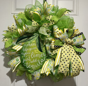 When Life Gives You Limes Just Add Tequila Wreath | Summer Margarita Door Wreath | Lime Front Door Decor | Fiesta Farmhouse
