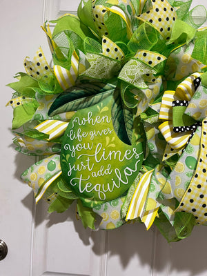 When Life Gives You Limes Just Add Tequila Wreath | Summer Margarita Door Wreath | Lime Front Door Decor | Fiesta Farmhouse