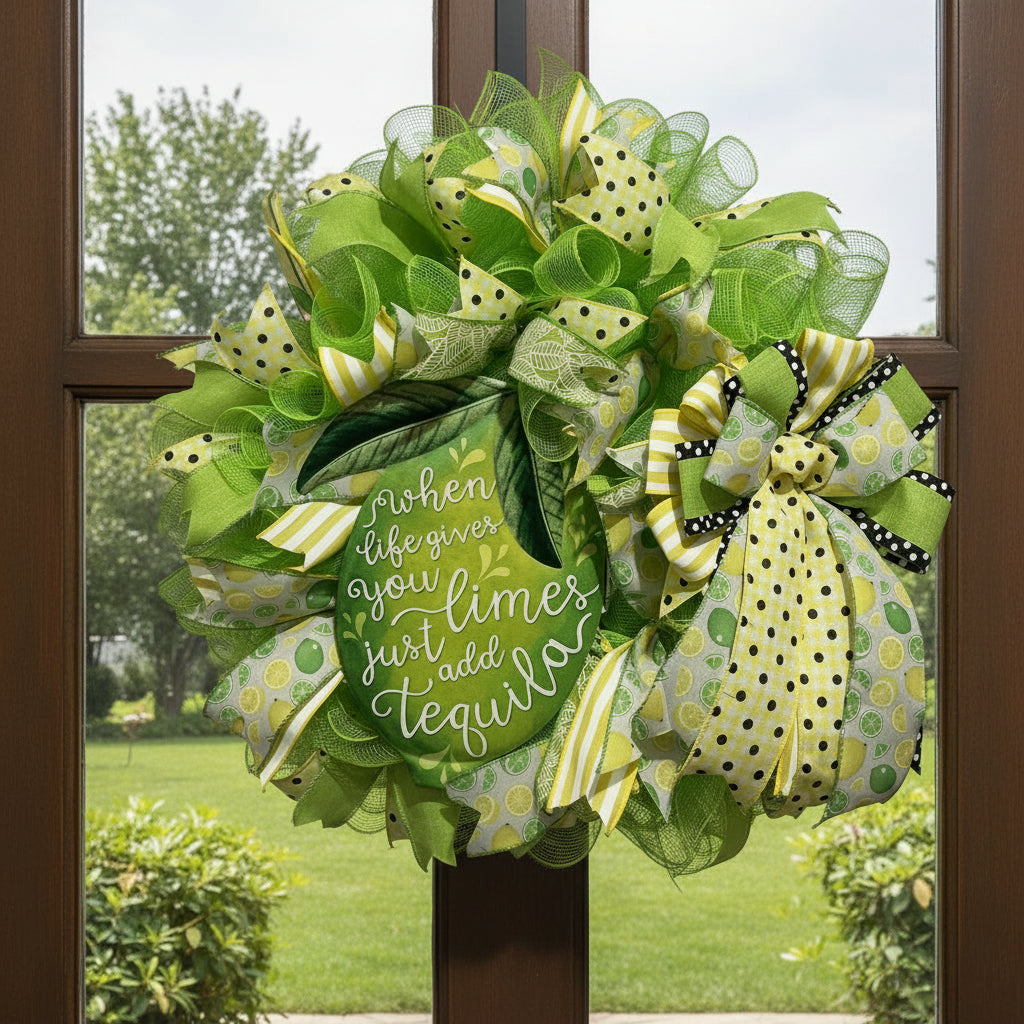 When Life Gives You Limes Just Add Tequila Wreath | Summer Margarita Door Wreath | Lime Front Door Decor | Fiesta Farmhouse