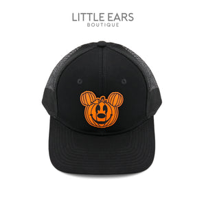 Pumpkin Trucker Hat by Little Ears Boutique, Southern lifestyle apparel detail photo 3