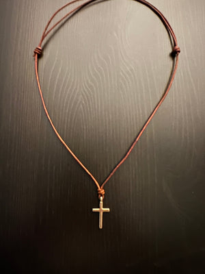 FAITH Classic Cross Necklace - Bronze on Leather Cord by Forged By Fire — view 3 of 10