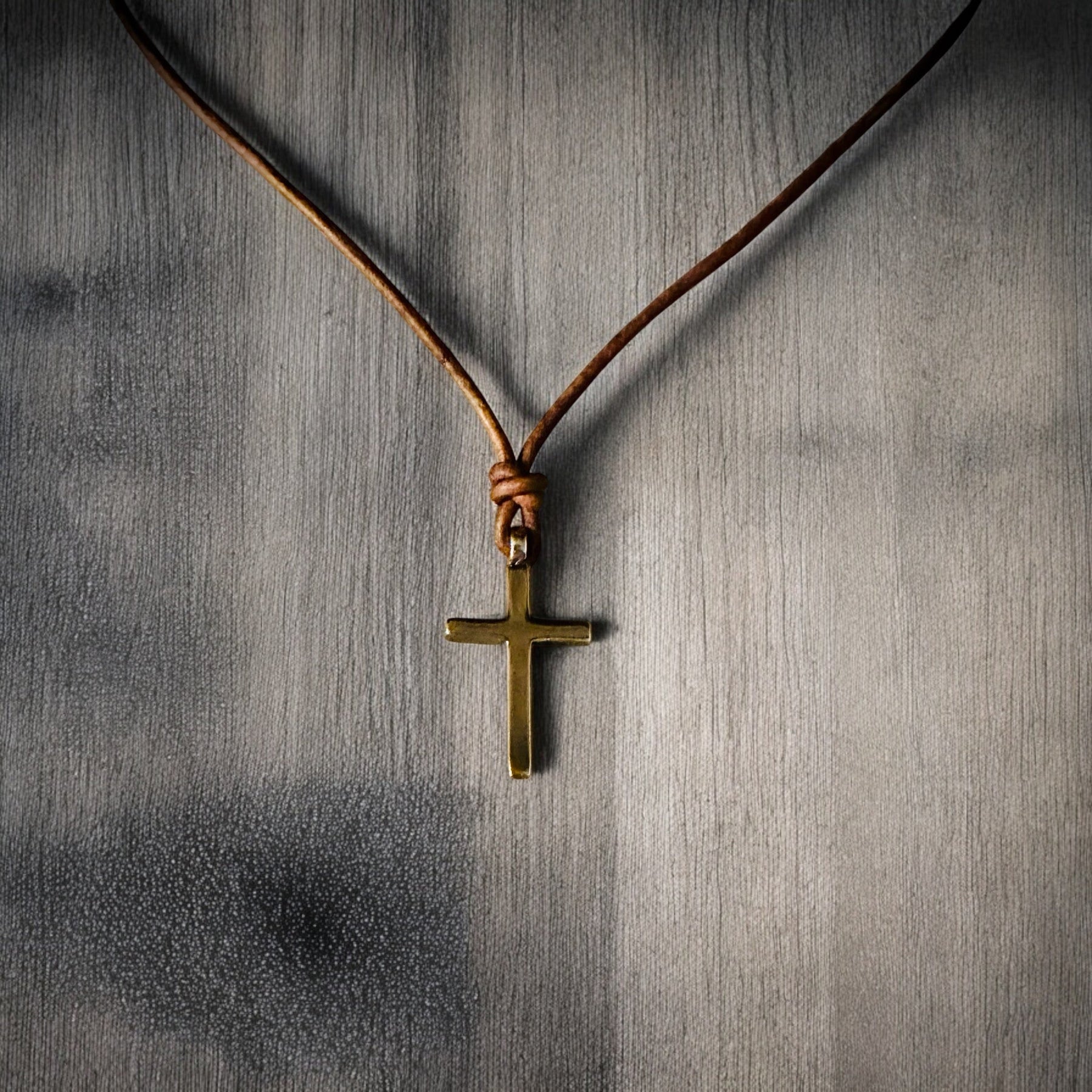 FAITH Classic Cross Necklace - Bronze on Leather Cord by Forged By Fire — view 2 of 10