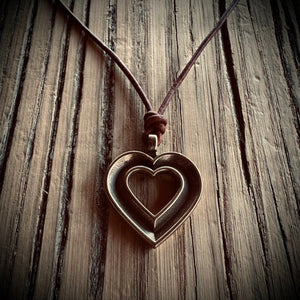 LOVE Heartbeat Necklace - Solid Bronze on Leather Cord by Forged By Fire — view 3 of 5