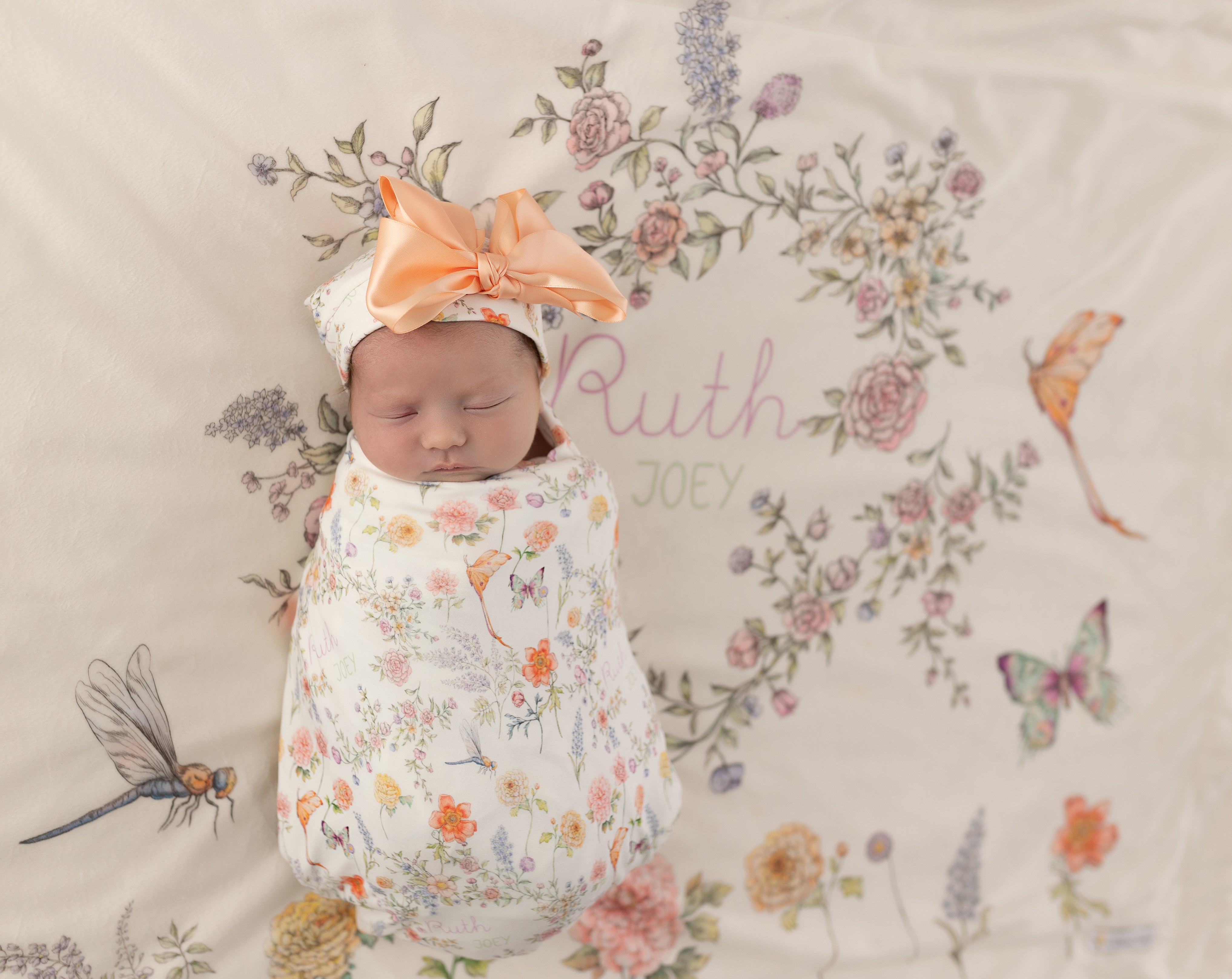Personalized Baby Blanket - Floral Minky Baby Blanket with Pastel Print & Cozy Soft Faux Fur