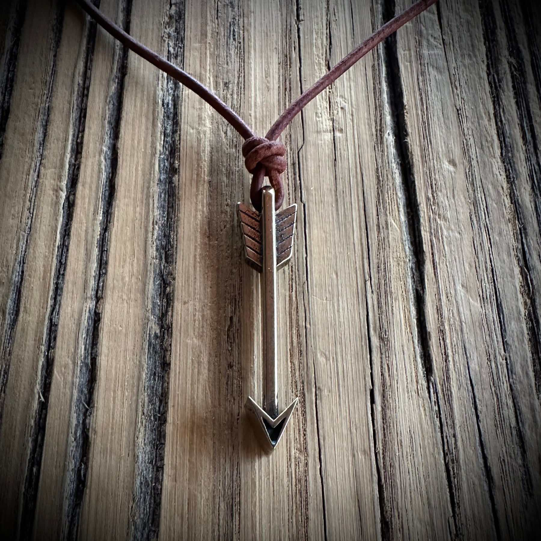 STRENGTH Arrow of Courage Necklace - Solid Bronze on Leather Cord by Forged By Fire — view 1 of 2
