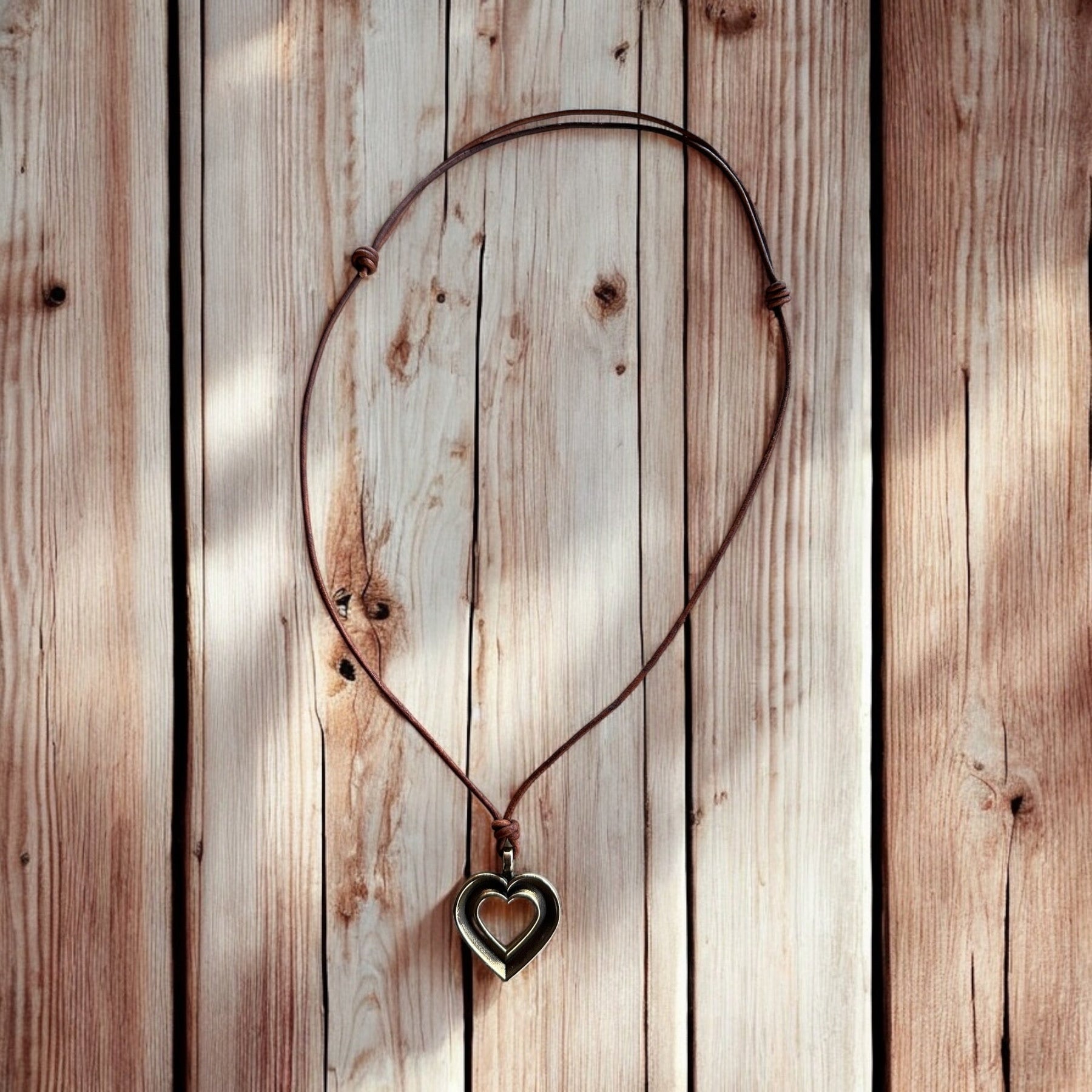 LOVE Heartbeat Necklace - Solid Bronze on Leather Cord by Forged By Fire — view 2 of 5