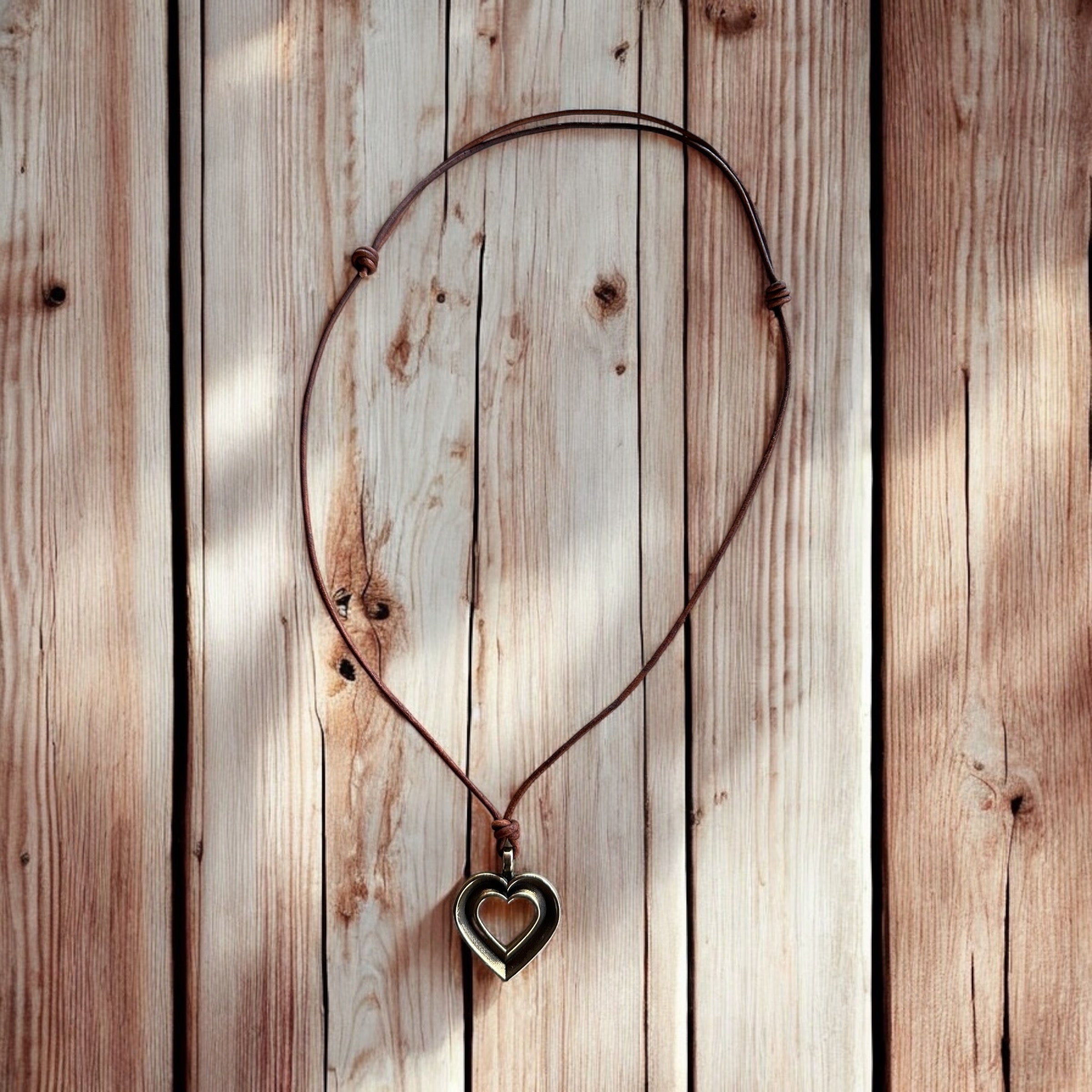 LOVE Heartbeat Necklace - Solid Bronze on Leather Cord by Forged By Fire — view 2 of 5