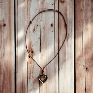 LOVE Heartbeat Necklace - Solid Bronze on Leather Cord by Forged By Fire — view 2 of 5