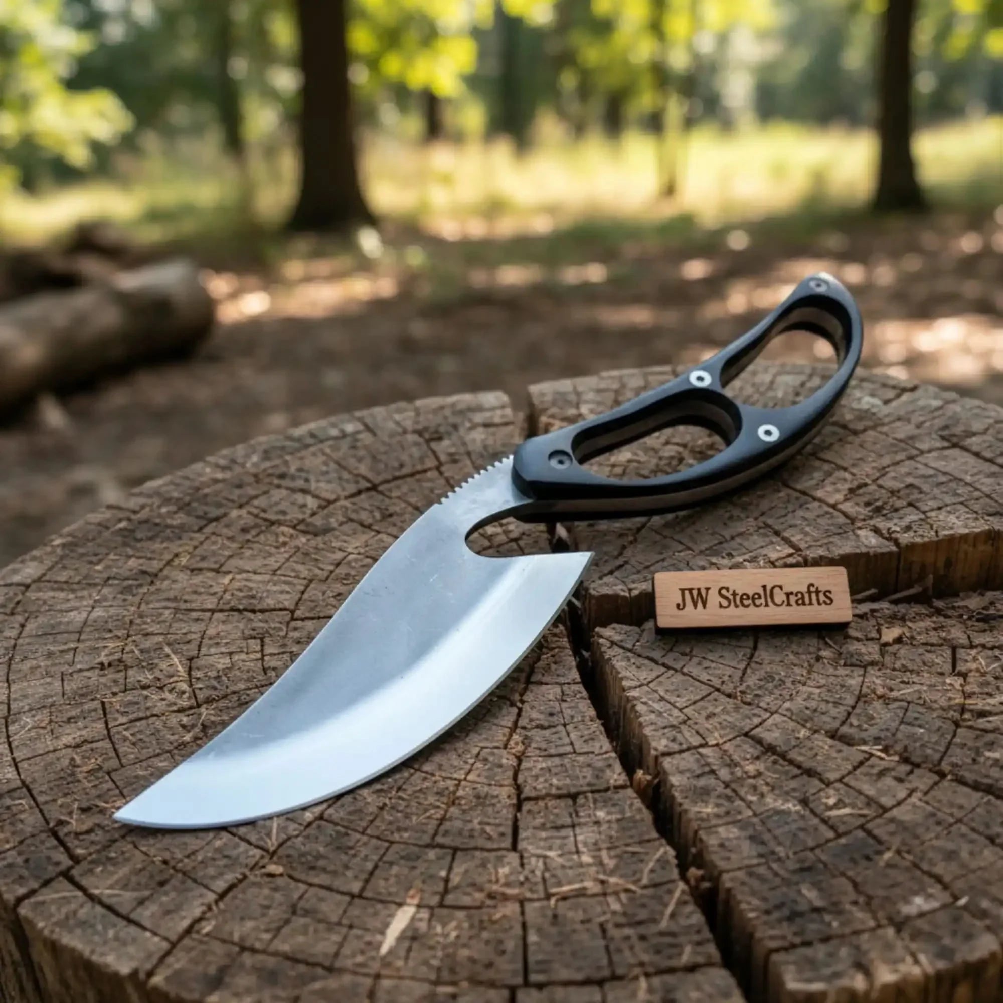 Recurve Utility Knife Fixed Blade Knife Micarta Handle by JW SteelCrafts, Damascus knife main product photo
