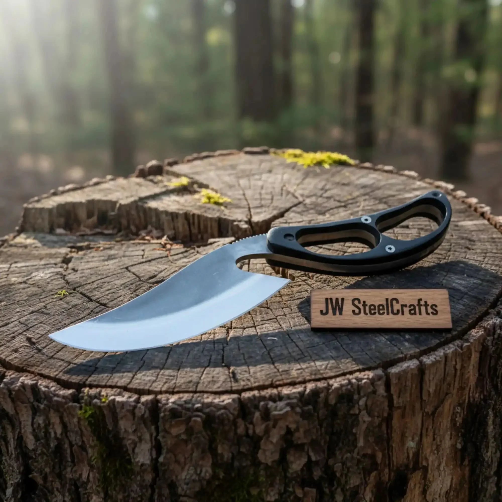Recurve Utility Knife Fixed Blade Knife Micarta Handle by JW SteelCrafts, Damascus knife detail photo 2