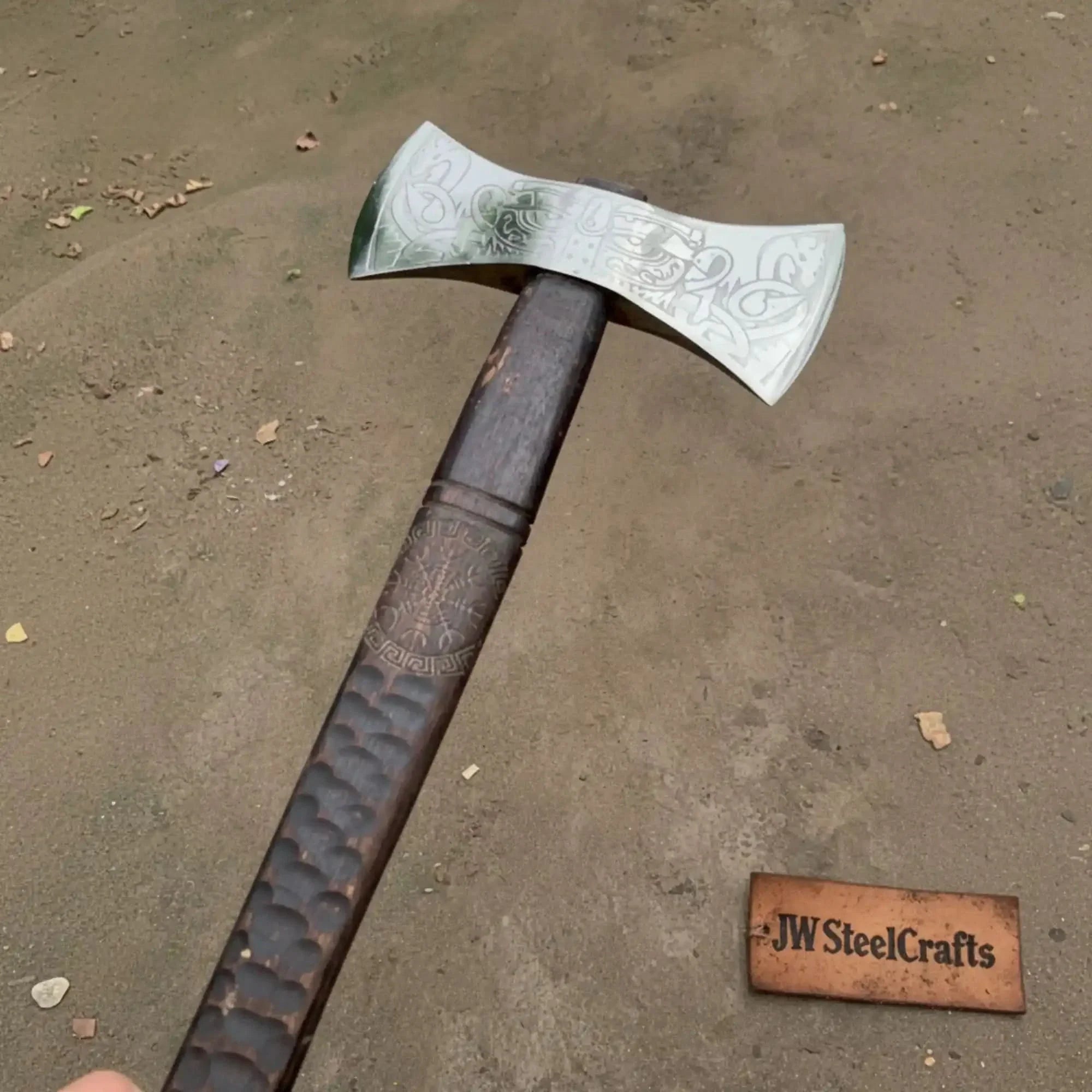 American Double Bit Axe Wood Handle | Outdoor Cutting Tool by JW SteelCrafts, handmade axe detail photo 2