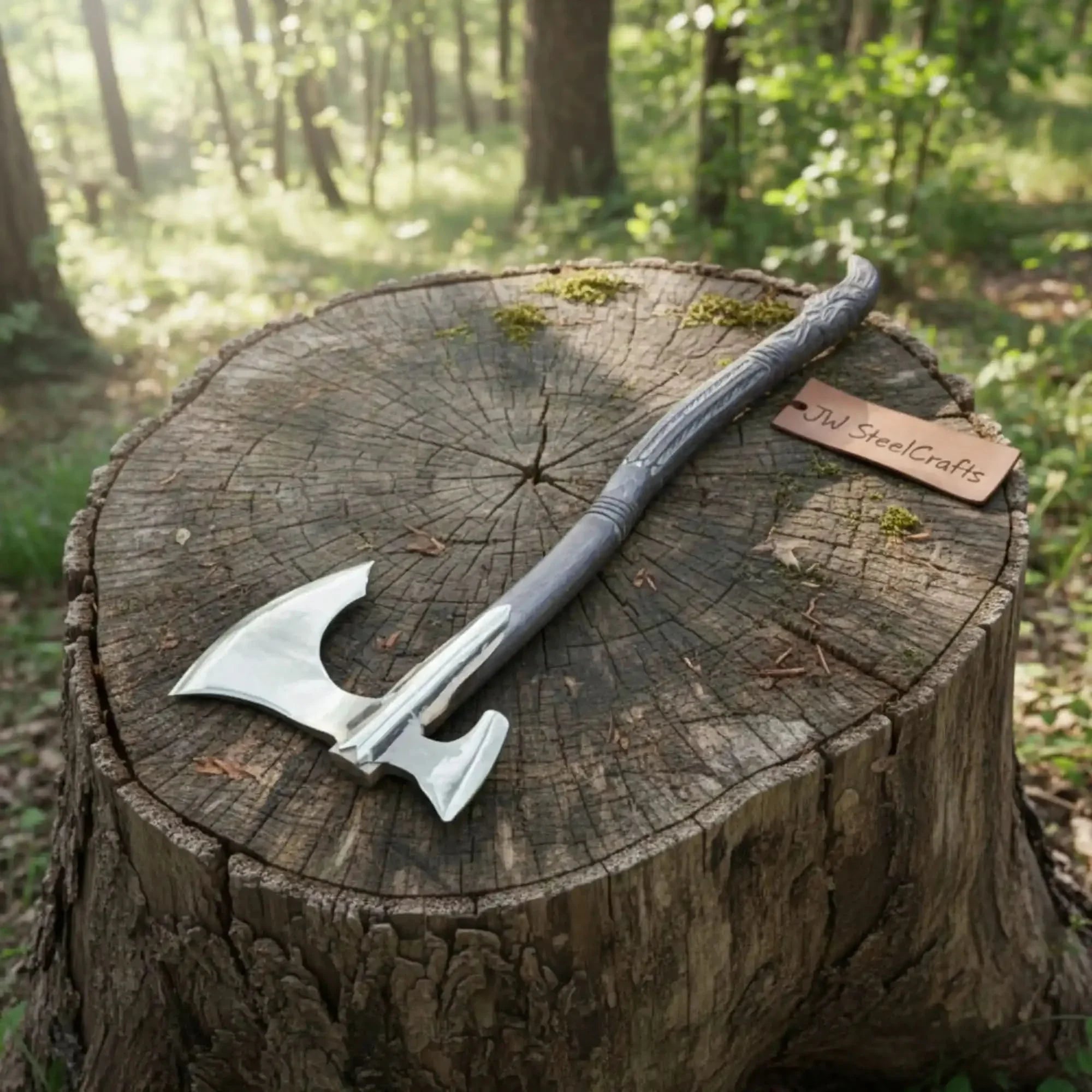 Spike War Axe Medieval Style Steel Head Wood Handle Outdoor Axe by JW SteelCrafts, Southern lifestyle apparel main product photo