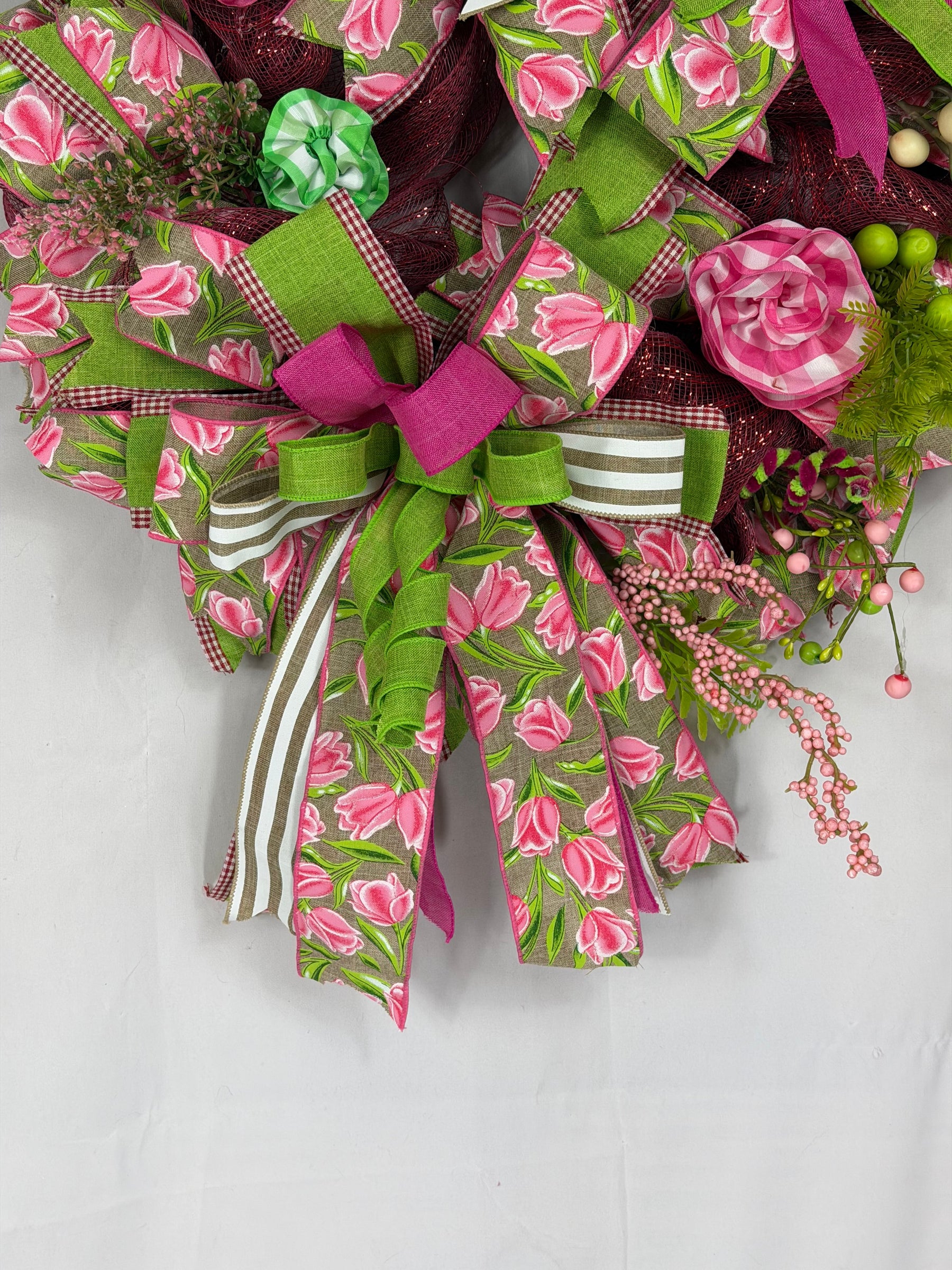 Pink Tulip Spring Wreath | Handmade Floral Front Door Wreath | Garden-Inspired Everyday Door Hanger | Farmhouse Spring Decor