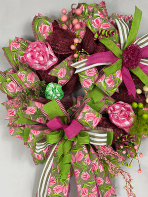 Pink Tulip Spring Wreath | Handmade Floral Front Door Wreath | Garden-Inspired Everyday Door Hanger | Farmhouse Spring Decor