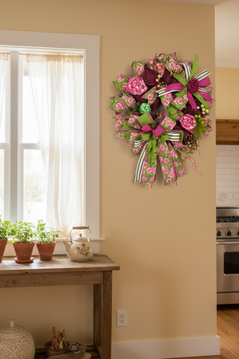 Pink Tulip Spring Wreath | Handmade Floral Front Door Wreath | Garden-Inspired Everyday Door Hanger | Farmhouse Spring Decor