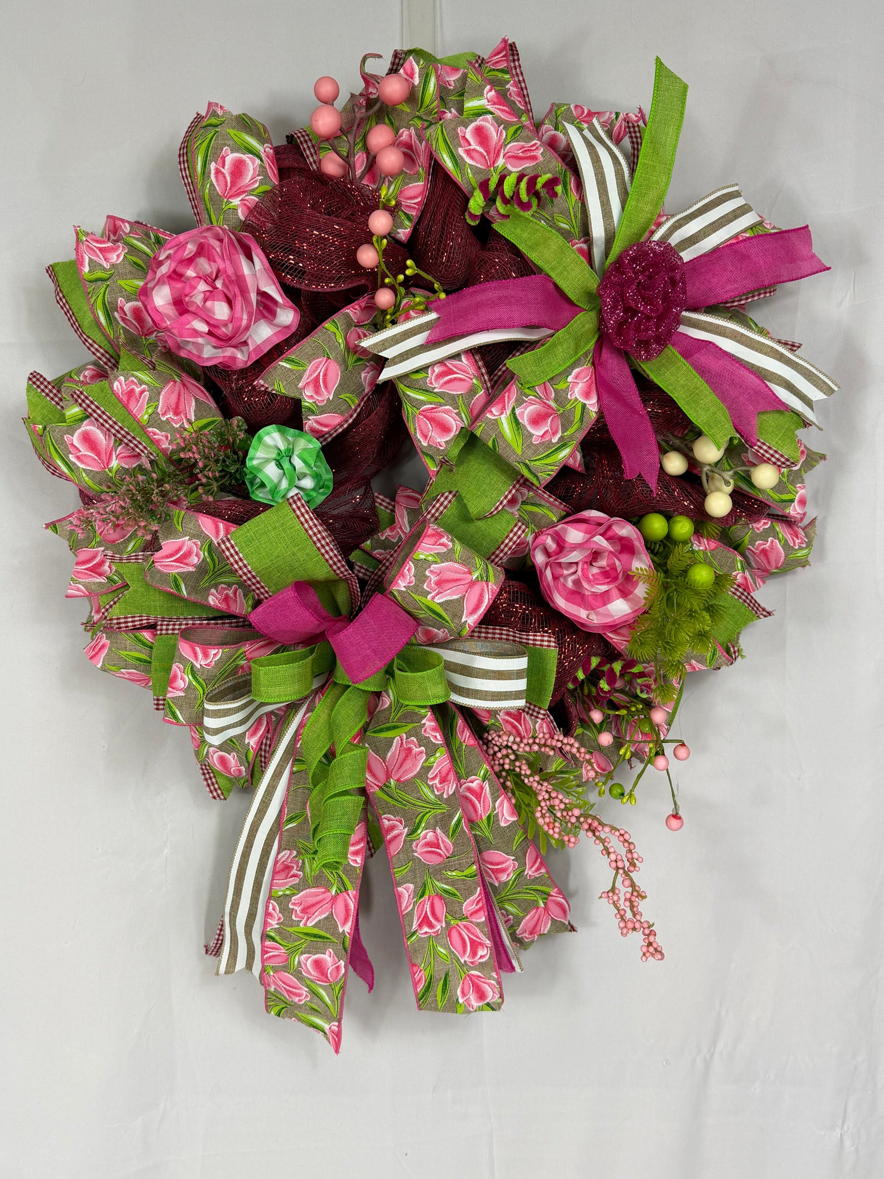 Pink Tulip Spring Wreath | Handmade Floral Front Door Wreath | Garden-Inspired Everyday Door Hanger | Farmhouse Spring Decor