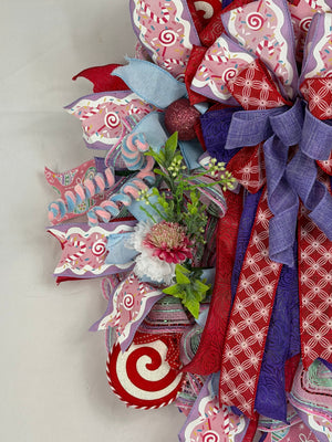Pink Snowman Christmas Wreath | Candyland Holiday Front Door Wreath | Pastel Peppermint Christmas Decor | Handmade Winter