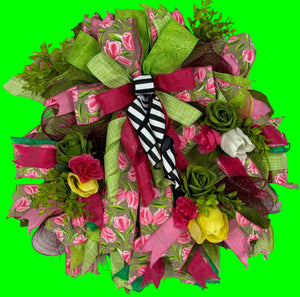 Pink Tulip Spring Wreath | Handmade Floral Front Door Wreath | Farmhouse Garden Door Hanger | Everyday Spring Home Decor