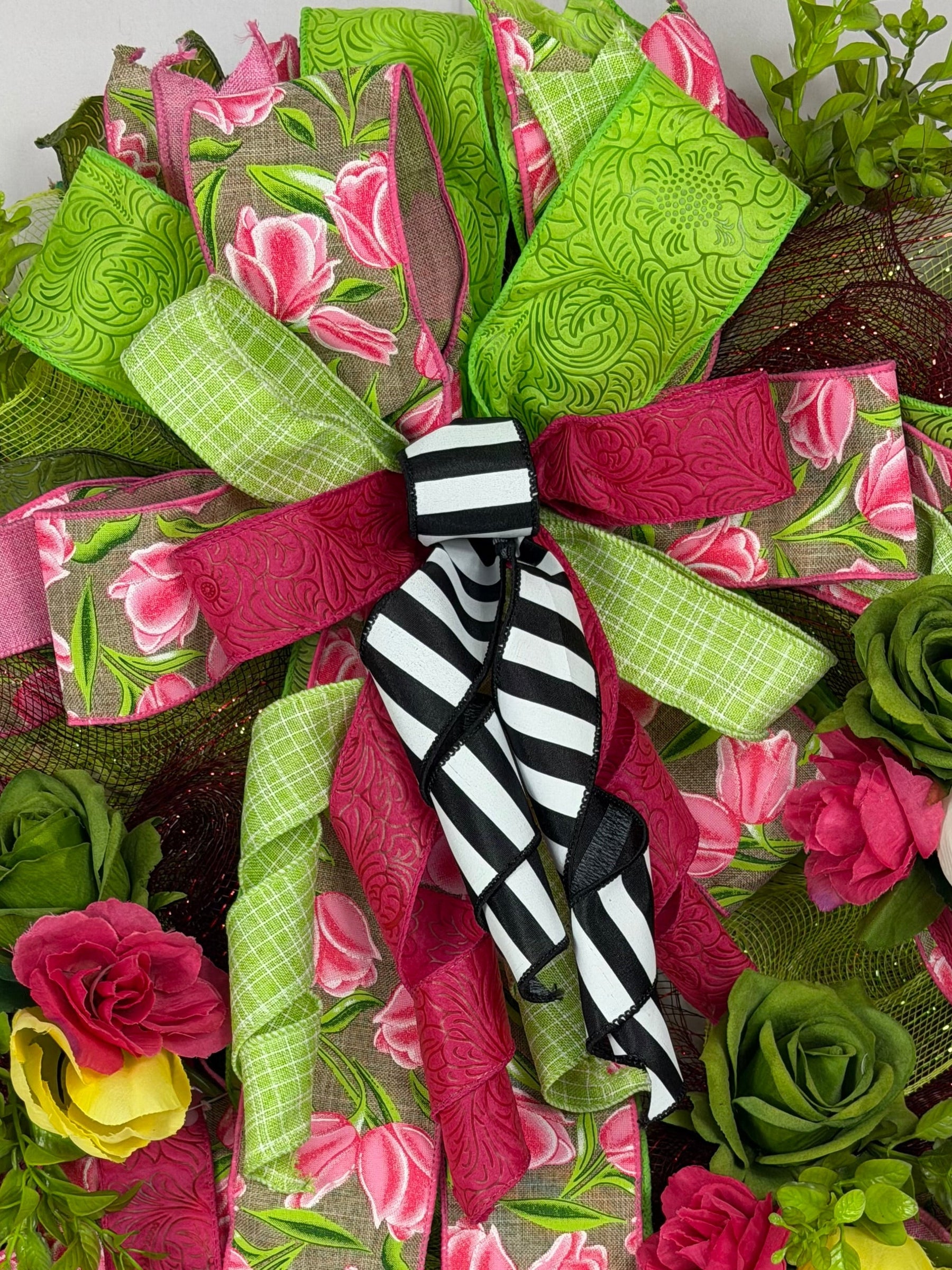 Pink Tulip Spring Wreath | Handmade Floral Front Door Wreath | Farmhouse Garden Door Hanger | Everyday Spring Home Decor