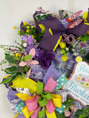 Everyday Wreath | Flower Market Wreath | Spring Wildflowers | Butterfly Front Door Decor detail view by Bouge Creations