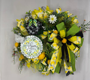 Home Sweet Home Lemon Wreath | Farmhouse Front Door Wreath | Handmade Summer Citrus Wreath | Everyday Welcome Door Hanger