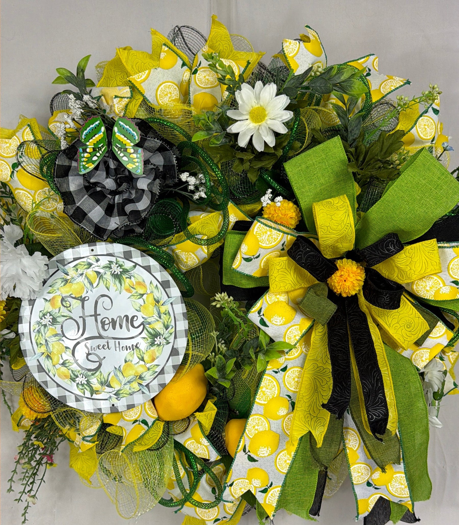 Home Sweet Home Lemon Wreath | Farmhouse Front Door Wreath | Handmade Summer Citrus Wreath | Everyday Welcome Door Hanger