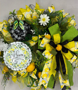 Home Sweet Home Lemon Wreath | Farmhouse Front Door Wreath | Handmade Summer Citrus Wreath | Everyday Welcome Door Hanger