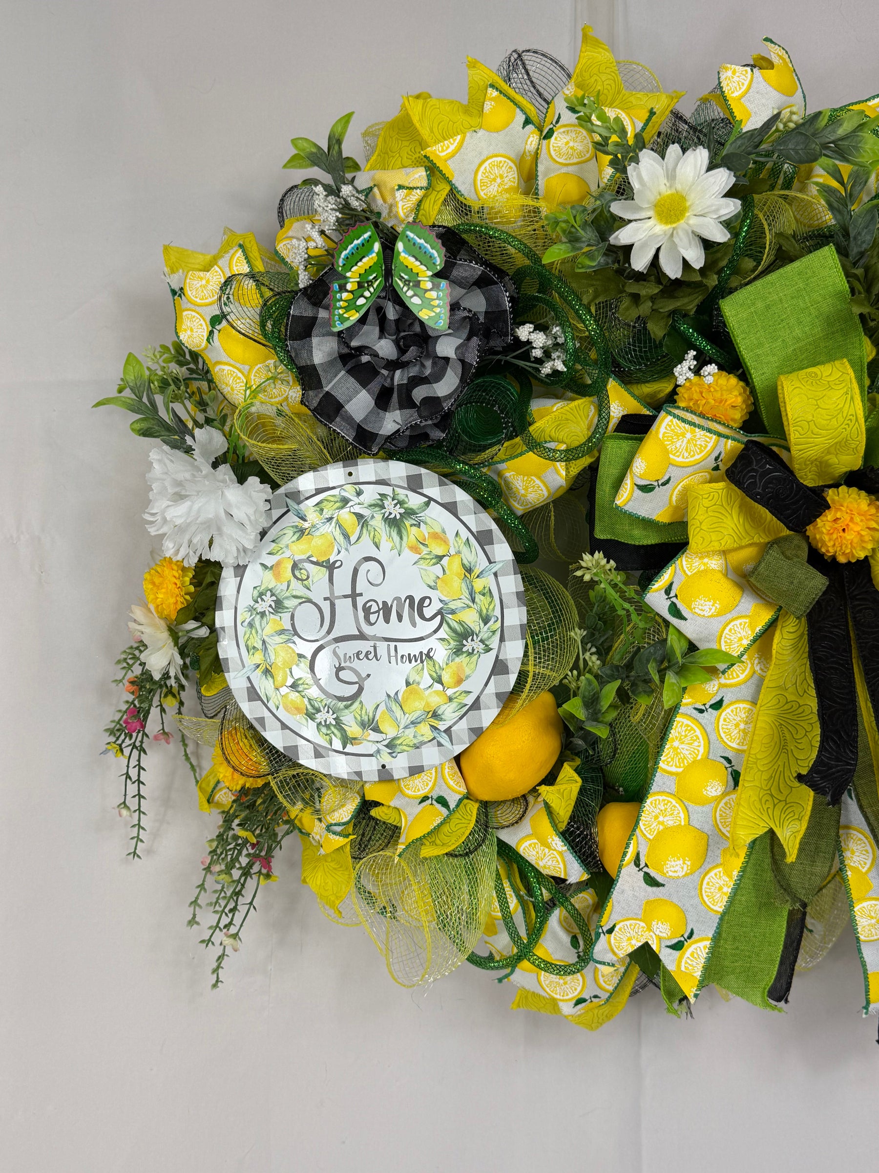 Home Sweet Home Lemon Wreath | Farmhouse Front Door Wreath | Handmade Summer Citrus Wreath | Everyday Welcome Door Hanger