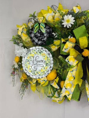 Home Sweet Home Lemon Wreath | Farmhouse Front Door Wreath | Handmade Summer Citrus Wreath | Everyday Welcome Door Hanger
