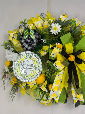 Home Sweet Home Lemon Wreath | Farmhouse Front Door Wreath | Handmade Summer Citrus Wreath | Everyday Welcome Door Hanger