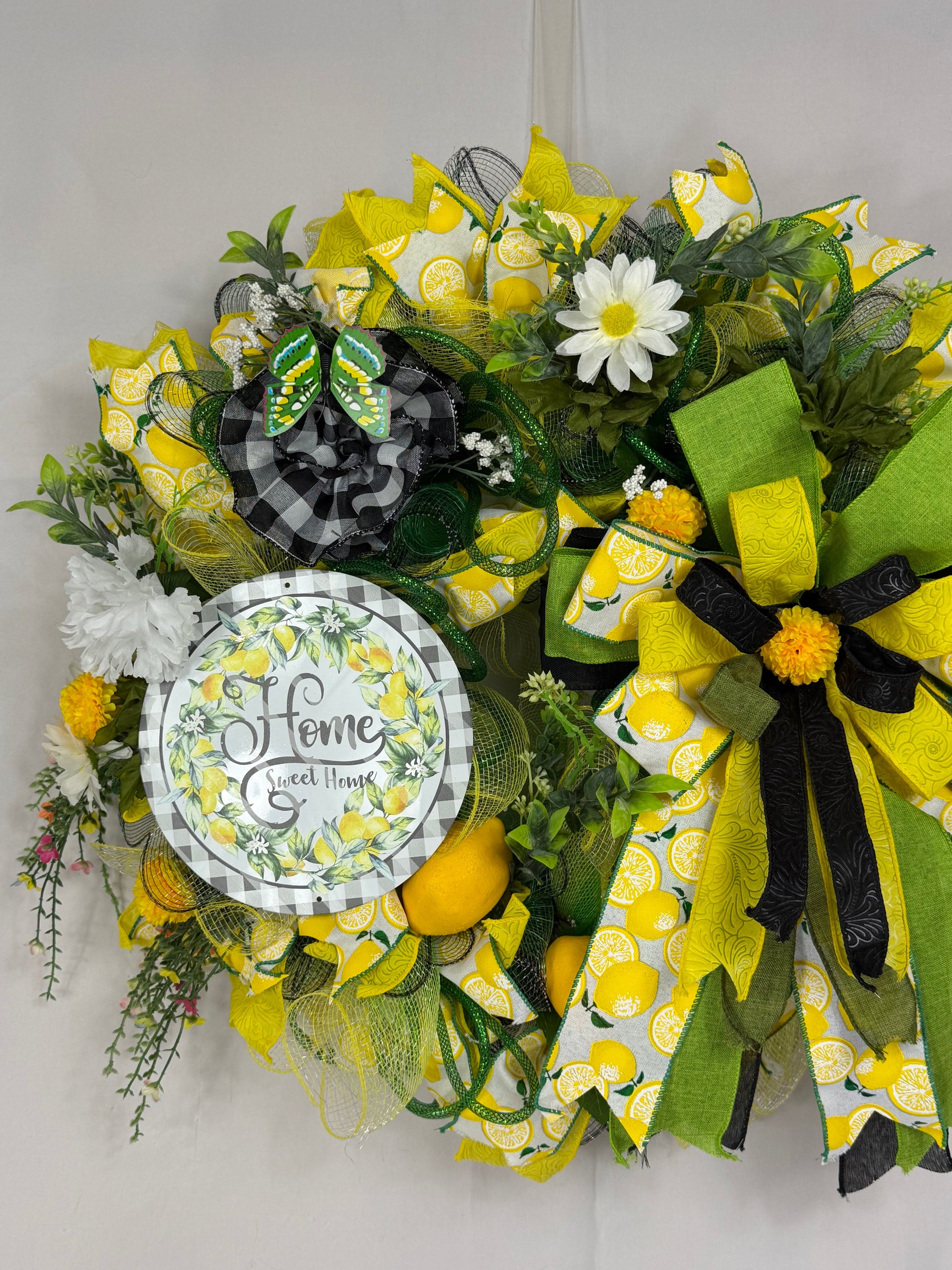 Home Sweet Home Lemon Wreath | Farmhouse Front Door Wreath | Handmade Summer Citrus Wreath | Everyday Welcome Door Hanger