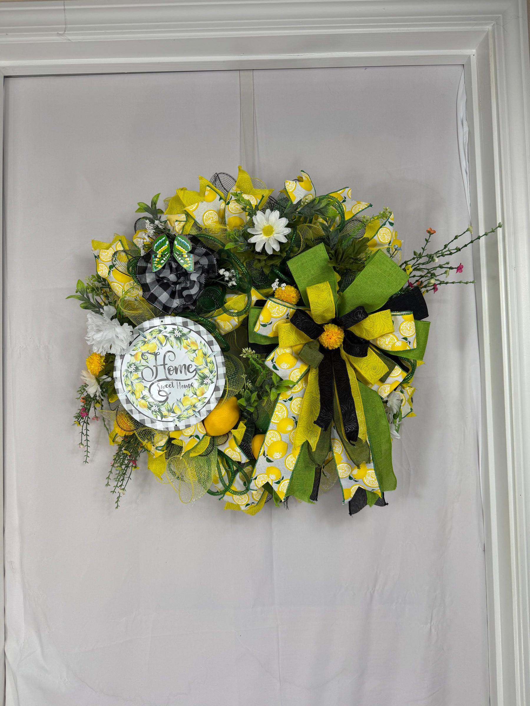 Home Sweet Home Lemon Wreath | Farmhouse Front Door Wreath | Handmade Summer Citrus Wreath | Everyday Welcome Door Hanger