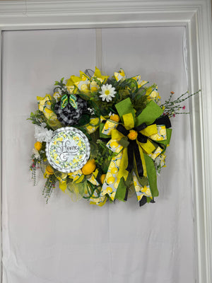 Home Sweet Home Lemon Wreath | Farmhouse Front Door Wreath | Handmade Summer Citrus Wreath | Everyday Welcome Door Hanger