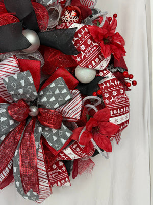Merry Christmas Wreath | Traditional Christmas Front Door Wreath | Red Silver Farmhouse Holiday Decor | Handmade Christmas
