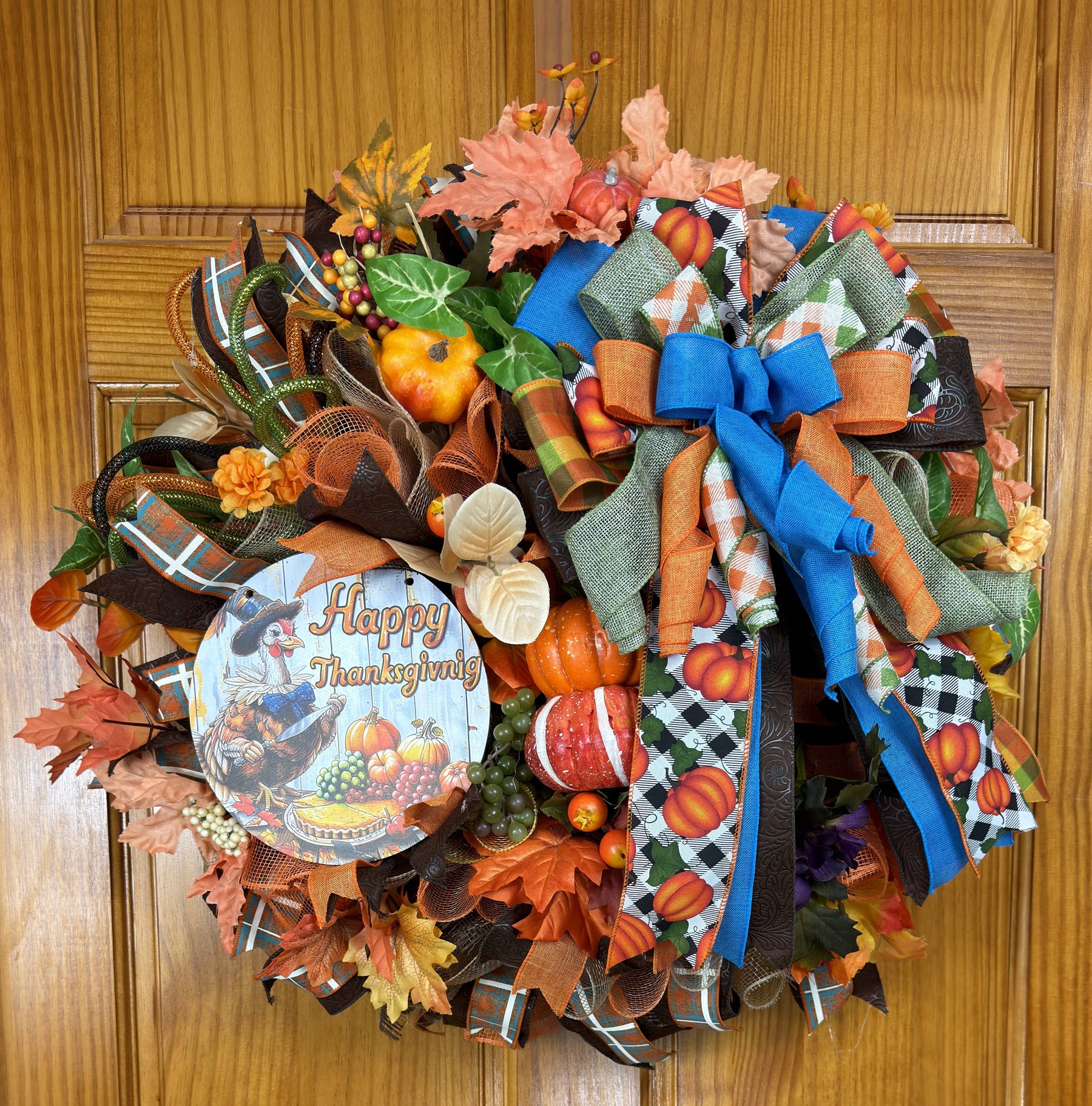 Handmade Thanksgiving Turkey Wreath by Bouge Creations, alternate view 2